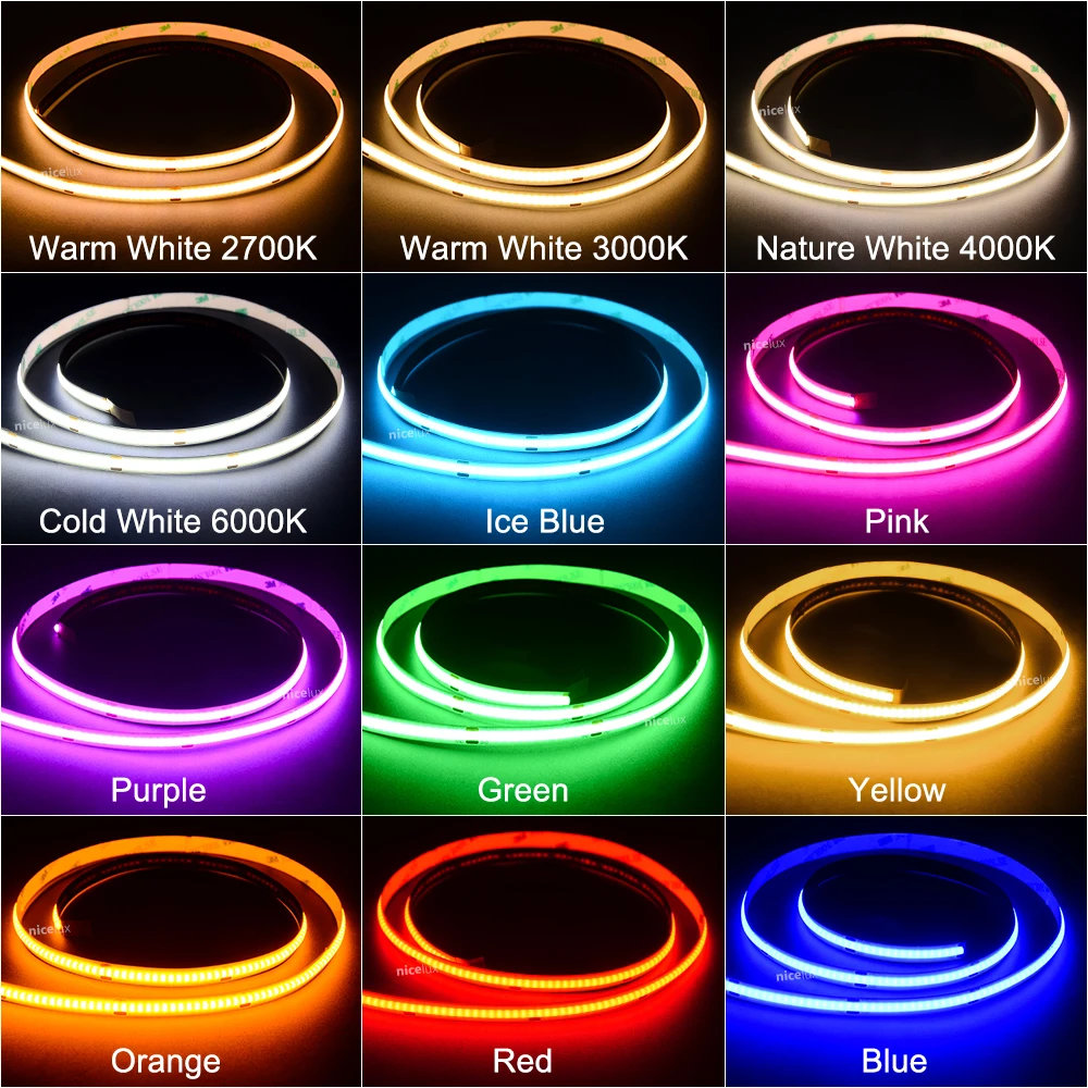 COB LED Light Strip 480 LEDs/m High Density Flexible Tape Light Strip Blue Purple Colorful LED Chip RA90 DC12V 24V Home Decor
COB LED Light Strip 480 LEDs/m High Density Flexible Tape Light Strip Blue Purple Colorful LED Chip RA90 DC12V 24V Home Decor