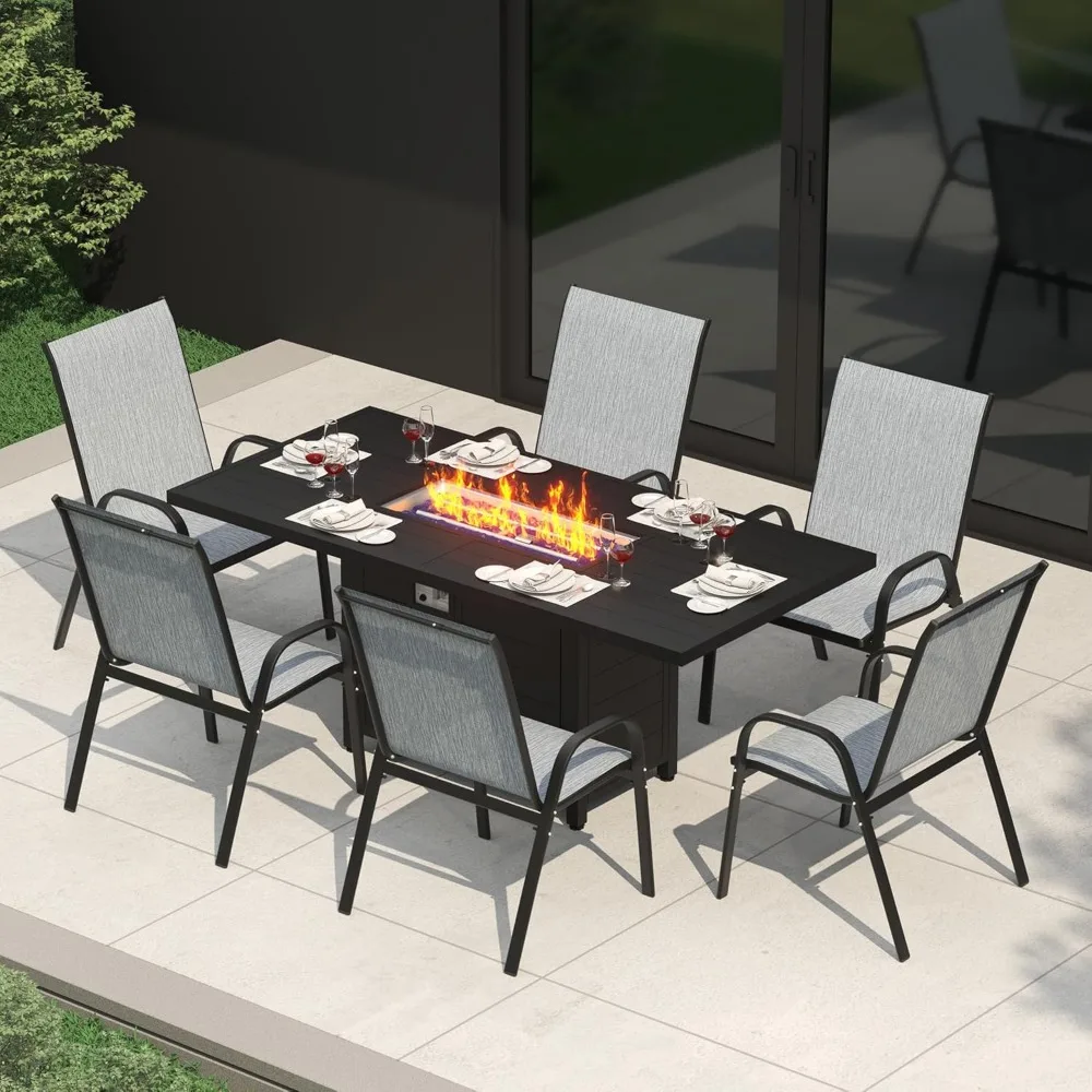 7 Pieces Patio Furniture Set w/ 62" Gas Fire Pit Table and 6 Patio Dining Chairs, Outdoor Conversation Set 50,000 BTU Aluminum P
7 Pieces Patio Furniture Set w/ 62" Gas Fire Pit Table and 6 Patio Dining Chairs, Outdoor Conversation Set 50,000 BTU Aluminum P