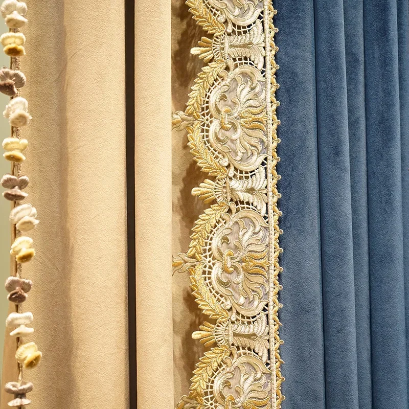European America High-end Velvet Curtains for Living Room Bedroom Villa Lace Stitching Blue Blackout Luxury Embroidered Yarn
European America High-end Velvet Curtains for Living Room Bedroom Villa Lace Stitching Blue Blackout Luxury Embroidered Yarn