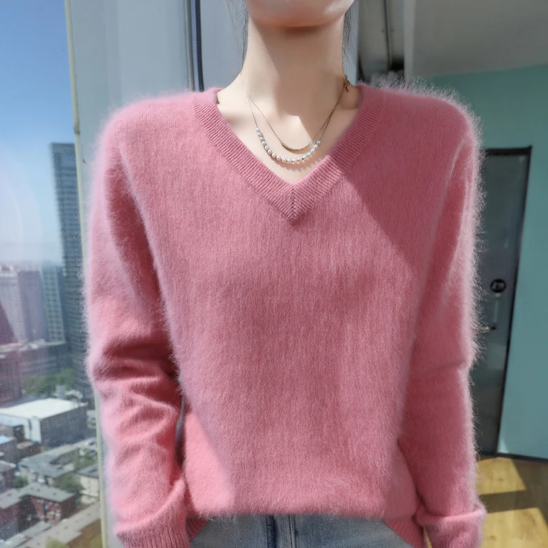 Ladies' 100% Pure Mink Cashmere Sweater V-Neck Loose Knit Pullover Casual Joker Women Tops Large Size Bottoming Shirt Autumn and
Ladies' 100% Pure Mink Cashmere Sweater V-Neck Loose Knit Pullover Casual Joker Women Tops Large Size Bottoming Shirt Autumn and