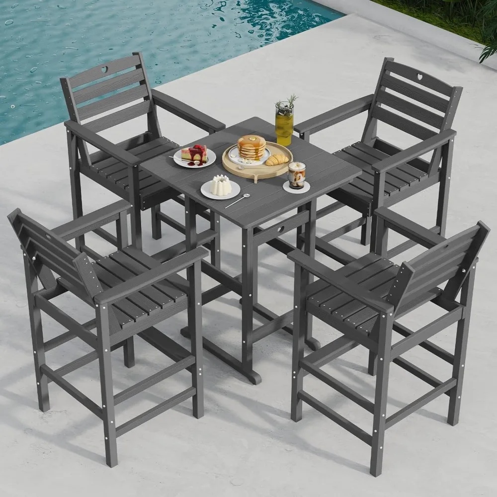 5-Piece Bar Height Outdoor Table and Chairs Set, HDPE Wood Grain Patio Bar Table and Chairs with Heart Cutout Design, Weather-Re
5-Piece Bar Height Outdoor Table and Chairs Set, HDPE Wood Grain Patio Bar Table and Chairs with Heart Cutout Design, Weather-Re