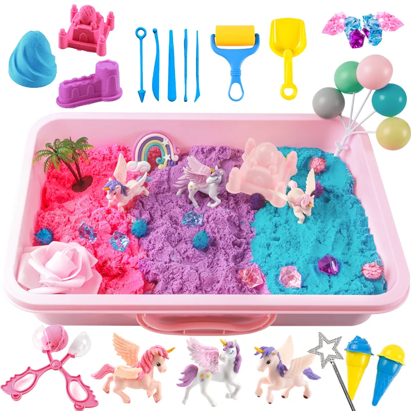 Unicorn Sensory Bin for Girl, Magic Sand Art Kit for Kids with Sandbox, Castle Molds, 2.18lb 3 Color Sand, Best Birthday Gift
Unicorn Sensory Bin for Girl, Magic Sand Art Kit for Kids with Sandbox, Castle Molds, 2.18lb 3 Color Sand, Best Birthday Gift