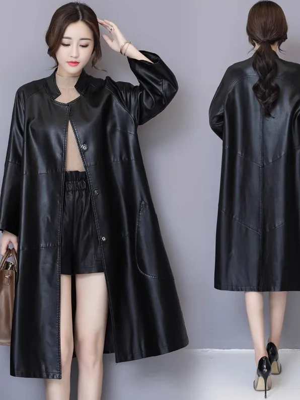 Весна 2025: Женская кожаная куртка средней длины из овчины в корейском стиле, свободного кроя, ветровка с длинными рукавами и воротником-стойкой
Весна 2025: Женская кожаная куртка средней длины из овчины в корейском стиле, свободного кроя, ветровка с длинными рукавами и воротником-стойкой