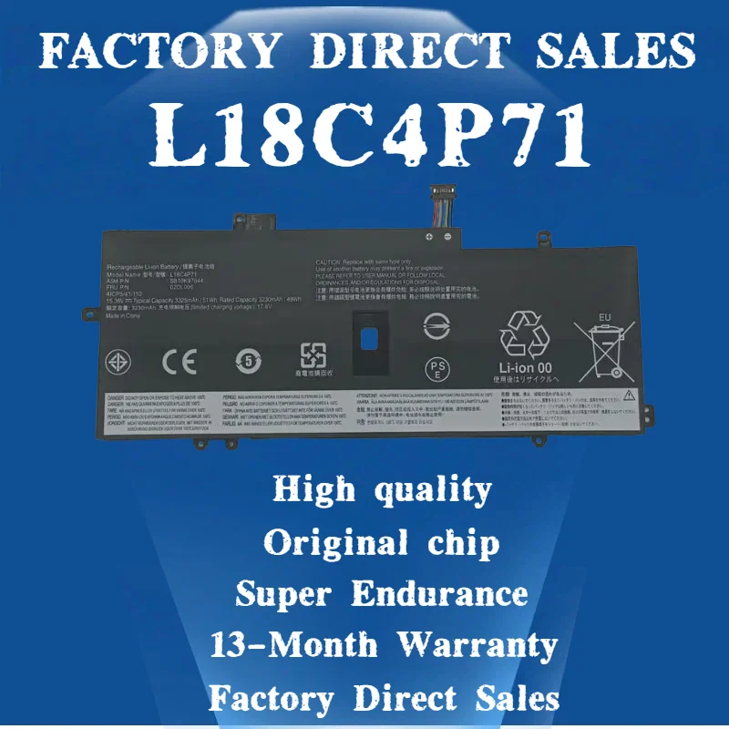 15.36V 51Wh L18C4P71 L18M4P72 Laptop Battery for Lenovo ThinkPad X1 Carbon 7th Gen Series (20QD, 20QE, 20R1) 13 Months Warranty
15.36V 51Wh L18C4P71 L18M4P72 Laptop Battery for Lenovo ThinkPad X1 Carbon 7th Gen Series (20QD, 20QE, 20R1) 13 Months Warranty