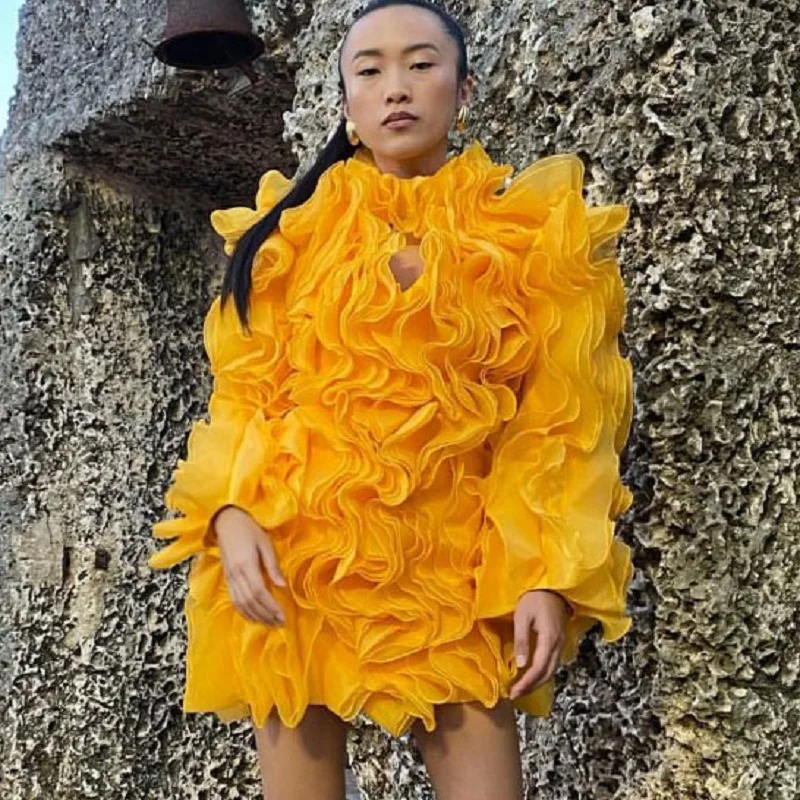 High Neck Party Dress Long Sleeve Ruffles Tulle Ball Gown Yellow Organza Dress Mini Women Clothing Custom Made Casual Gowns
High Neck Party Dress Long Sleeve Ruffles Tulle Ball Gown Yellow Organza Dress Mini Women Clothing Custom Made Casual Gowns