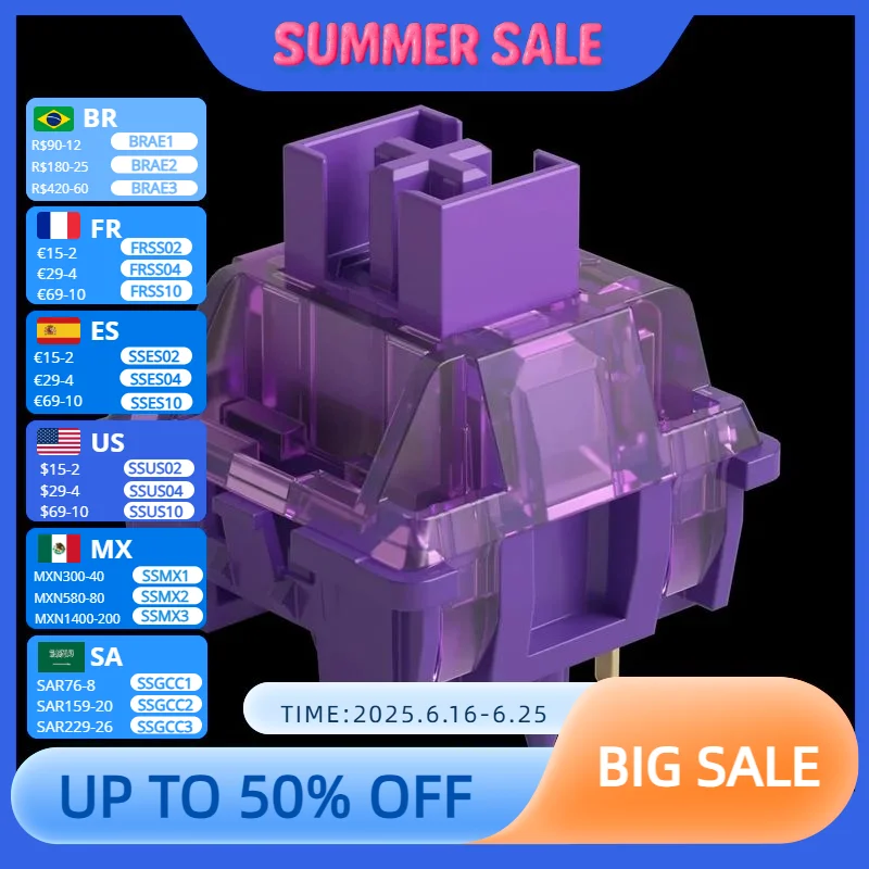 Akko V3 Pro Lavender Purple Switches 5 Pin 40gf Tactile Switch Compatible with MX Mechanical Keyboard (45 pcs)
Akko V3 Pro Lavender Purple Switches 5 Pin 40gf Tactile Switch Compatible with MX Mechanical Keyboard (45 pcs)