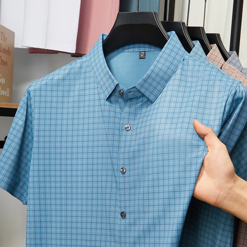 High Quality Summer Casual Seamless Ice Silk Cool Lapel Shirt Plaid Design Short Sleeve Stylish Comfortable T-shirt Top
High Quality Summer Casual Seamless Ice Silk Cool Lapel Shirt Plaid Design Short Sleeve Stylish Comfortable T-shirt Top