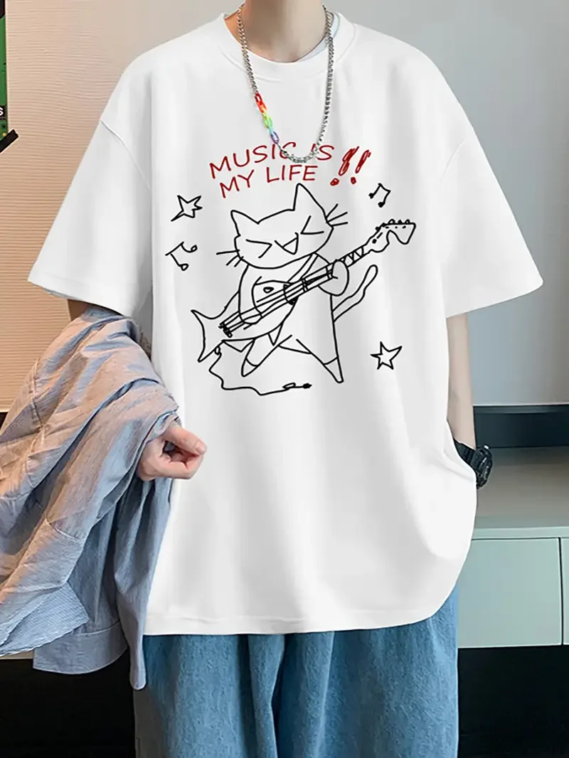 Men's T-Shirts Trendy 100% Cotton Graphic Casual Summer Short Sleeve Shirt With R-Rock Cat Print New In Tops Streetwear Y2K 230
Men's T-Shirts Trendy 100% Cotton Graphic Casual Summer Short Sleeve Shirt With R-Rock Cat Print New In Tops Streetwear Y2K 230