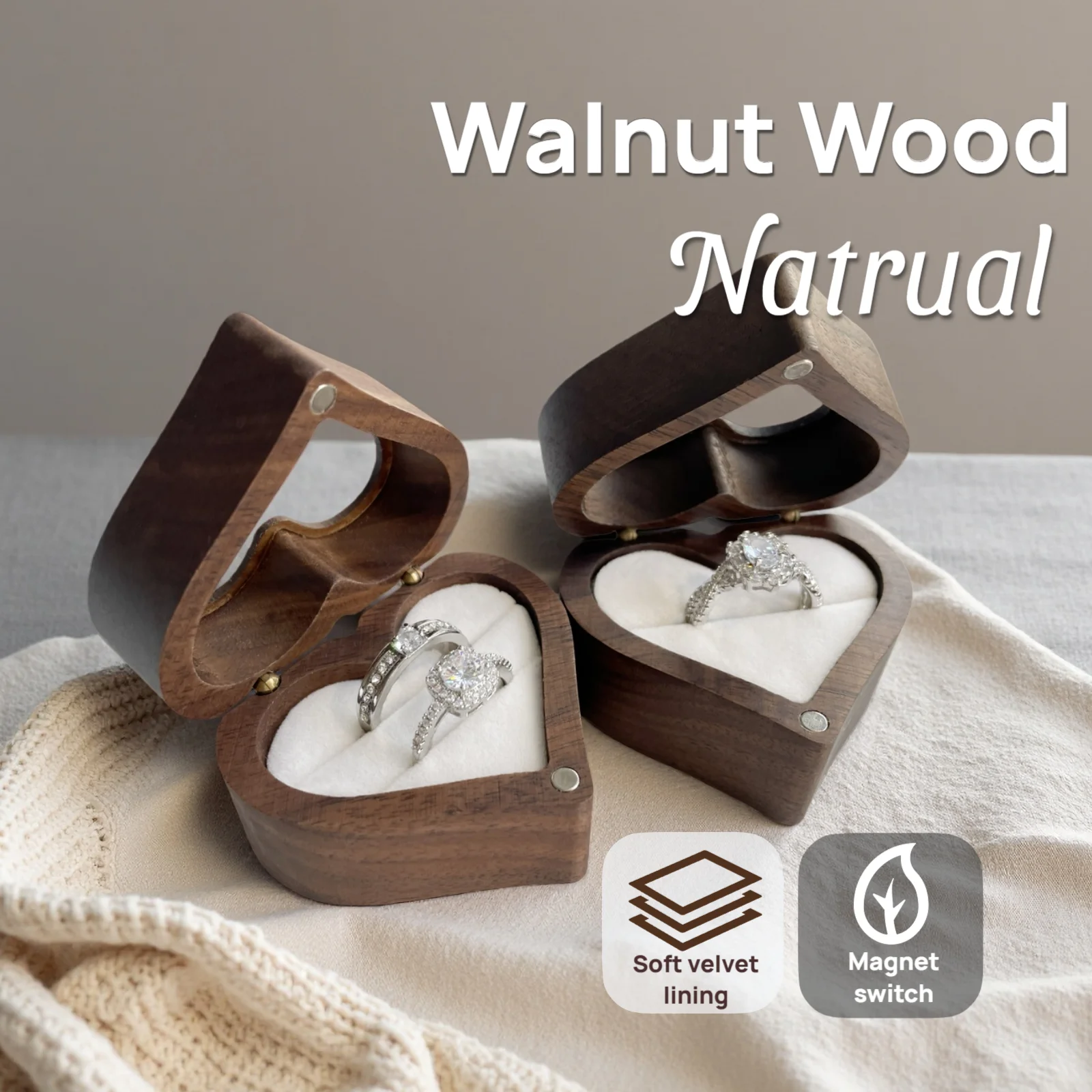 Custom Walnut Wood Ring Box Heart Shape Clear Top Engraving Wooden Ring Holder Personalized Anniversary Proposal Wedding Gift
Custom Walnut Wood Ring Box Heart Shape Clear Top Engraving Wooden Ring Holder Personalized Anniversary Proposal Wedding Gift