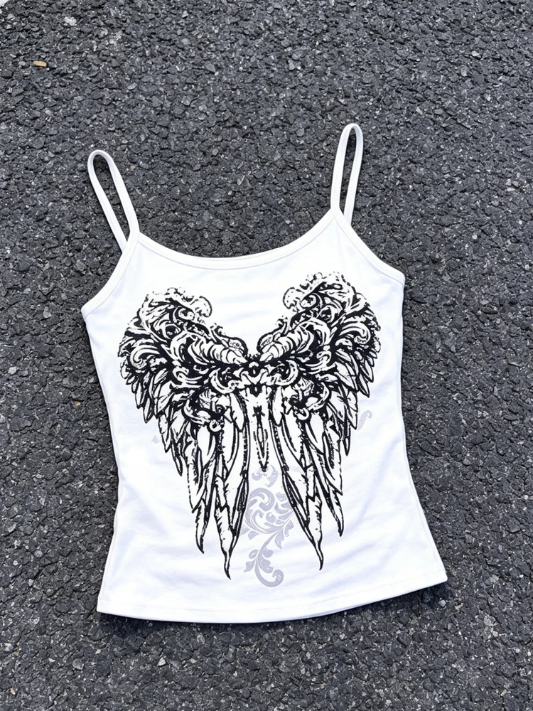 Women's crop top Y2K Grunge Gothic retro wing spaghetti strap slim fit sleeveless summer casual vest
Women's crop top Y2K Grunge Gothic retro wing spaghetti strap slim fit sleeveless summer casual vest