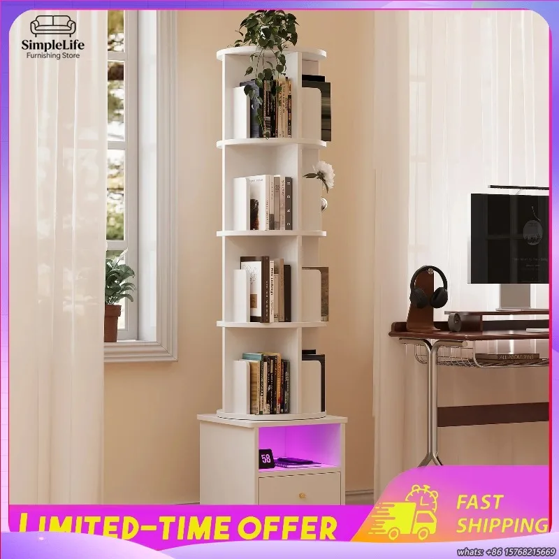 Bluetooth LED Lit Wooden Rotating Bookshelf with Drawer 4 Tier Rolling Bookcase for Study Living Room Home Office Furniture
Bluetooth LED Lit Wooden Rotating Bookshelf with Drawer 4 Tier Rolling Bookcase for Study Living Room Home Office Furniture