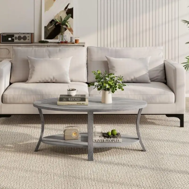 Oval Coffee Table 2-Tier Center Table with Storage Shelf-Gray
Oval Coffee Table 2-Tier Center Table with Storage Shelf-Gray