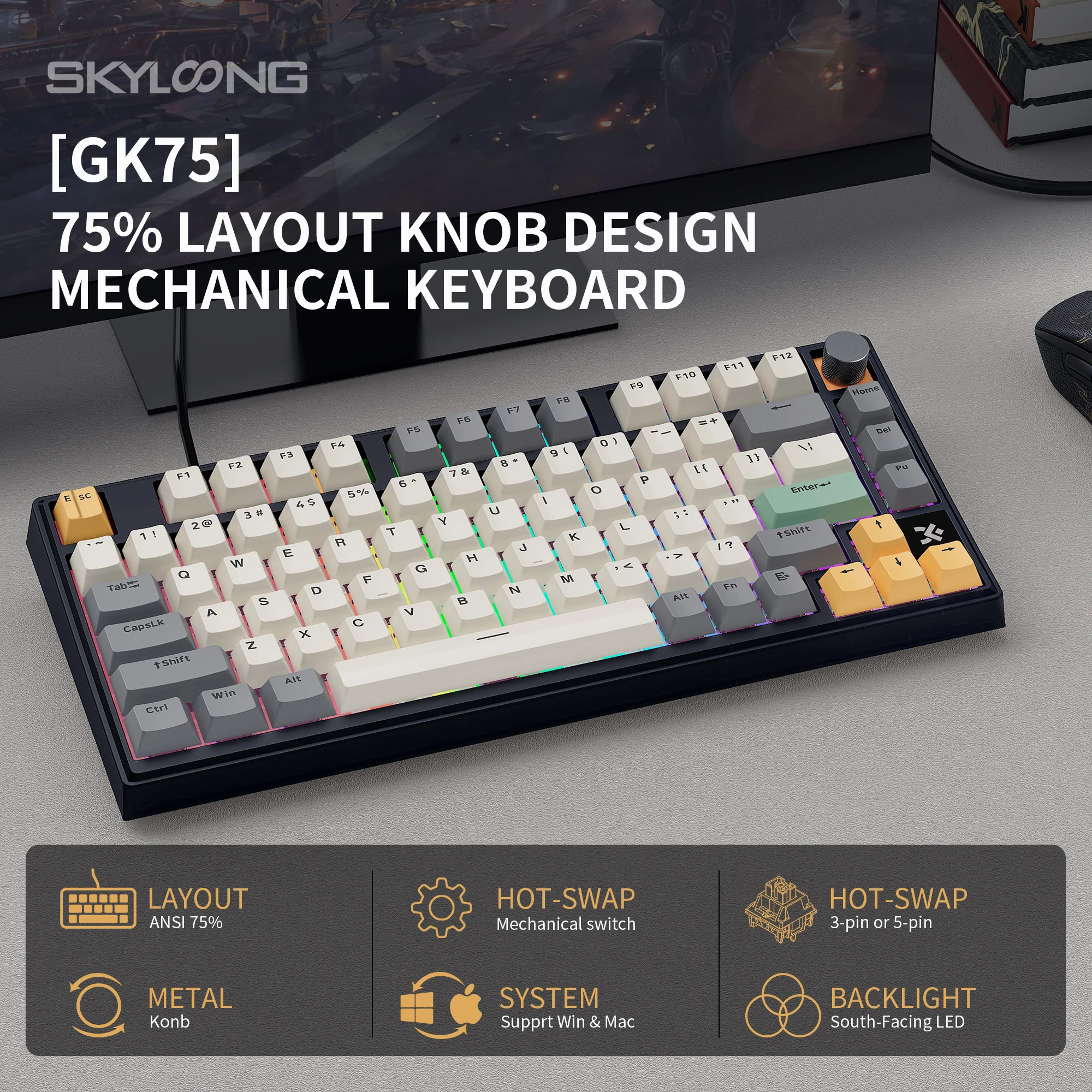 【SKYLOONG GK75 VIA】Проводная игровая клавиатура с механическими переключателями, колпачками PBT, RGB-подсветкой, металлическим макроподиумом, 75% низкопрофильная
【SKYLOONG GK75 VIA】Проводная игровая клавиатура с механическими переключателями, колпачками PBT, RGB-подсветкой, металлическим макроподиумом, 75% низкопрофильная