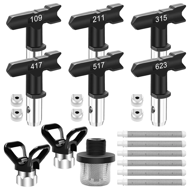 15 Pieces Airless Paint Sprayer Tips Set,Reversible Nozzle Tips With Spacer,Filter, Inlet Strainer And Nozzle Tip Guards
15 Pieces Airless Paint Sprayer Tips Set,Reversible Nozzle Tips With Spacer,Filter, Inlet Strainer And Nozzle Tip Guards