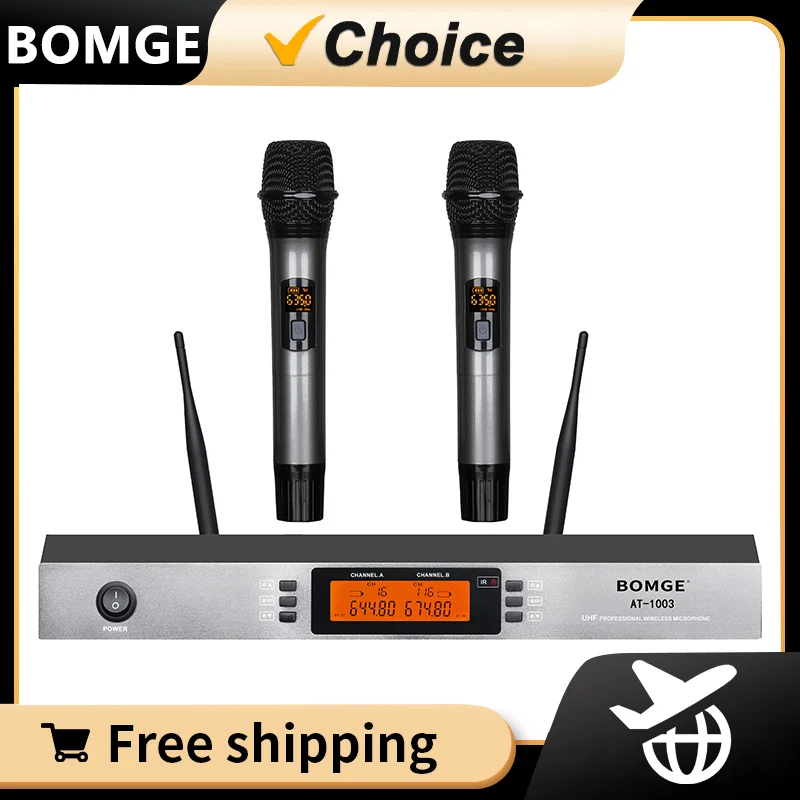 BOMGE 2 channel 100 frequency UHF Infrared frequency matching wireless microphone system with LCD display for stable performan
BOMGE 2 channel 100 frequency UHF Infrared frequency matching wireless microphone system with LCD display for stable performan