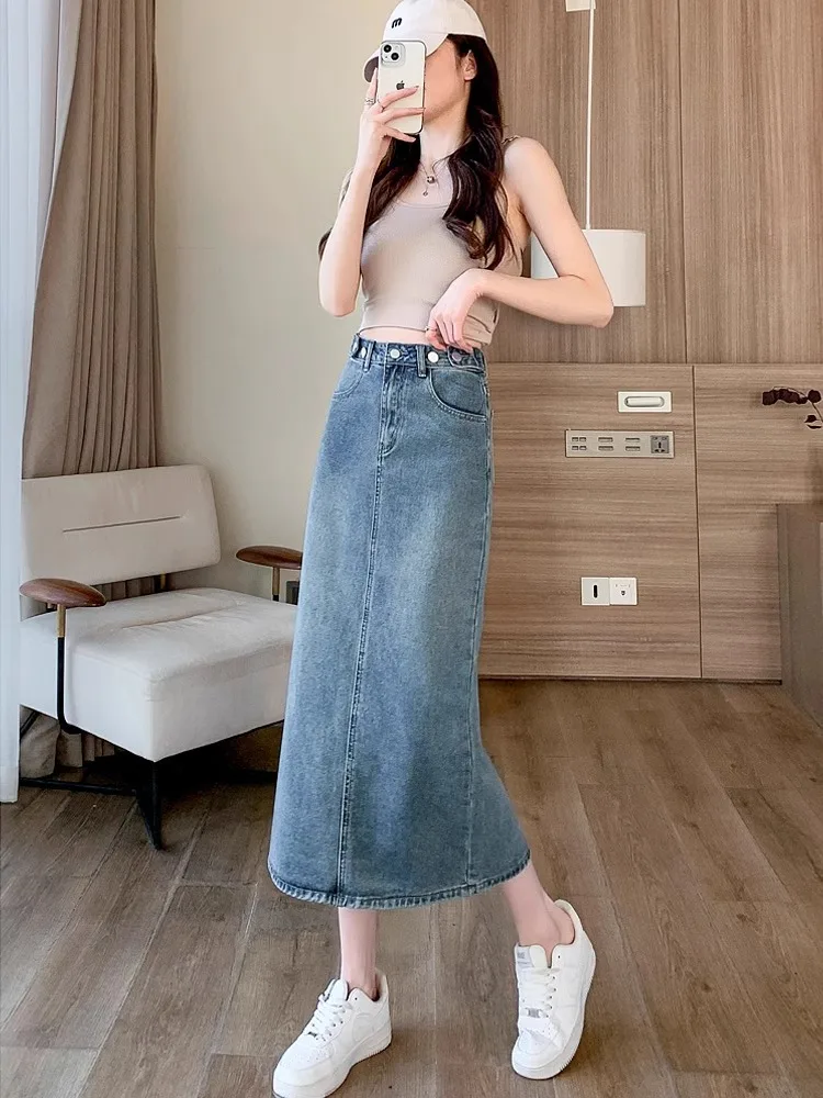 Retro Mid-Length Denim Skirt Women's Spring Summer New Style Small Size A-Line Slim Fit High Waist Zipper Pocket Casual Skirt
Retro Mid-Length Denim Skirt Women's Spring Summer New Style Small Size A-Line Slim Fit High Waist Zipper Pocket Casual Skirt