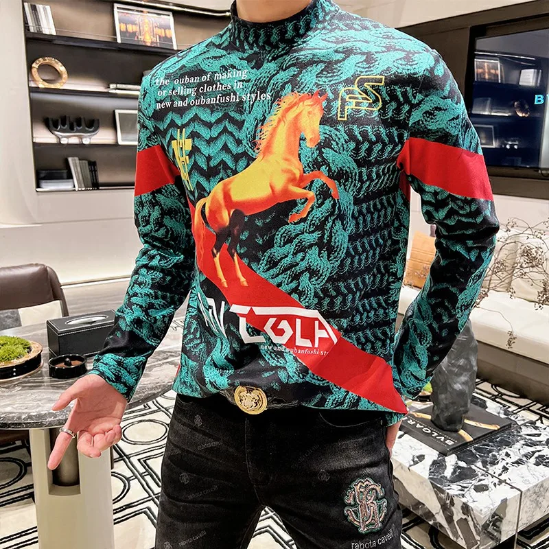 Luxury Horse Printed Long Sleeve T-shirt for Men Autumn Winter Fleece Half Turtleneck T-shirt Casual Social Streetwear Pullover
Luxury Horse Printed Long Sleeve T-shirt for Men Autumn Winter Fleece Half Turtleneck T-shirt Casual Social Streetwear Pullover