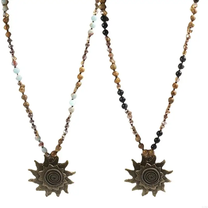 62KE Retro Style Necklace Decorative Sweater Chain 8mm Natural Stone & Glass Beads Neckchain Distinctive Sun Pendant Charm
62KE Retro Style Necklace Decorative Sweater Chain 8mm Natural Stone & Glass Beads Neckchain Distinctive Sun Pendant Charm