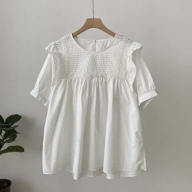 Pleated Ruffles Loose Vintage Shirt Tops Women Clothing Summer Street Casual Solid Short Sleeve Fashion Blouse Harajuku Office
Pleated Ruffles Loose Vintage Shirt Tops Women Clothing Summer Street Casual Solid Short Sleeve Fashion Blouse Harajuku Office