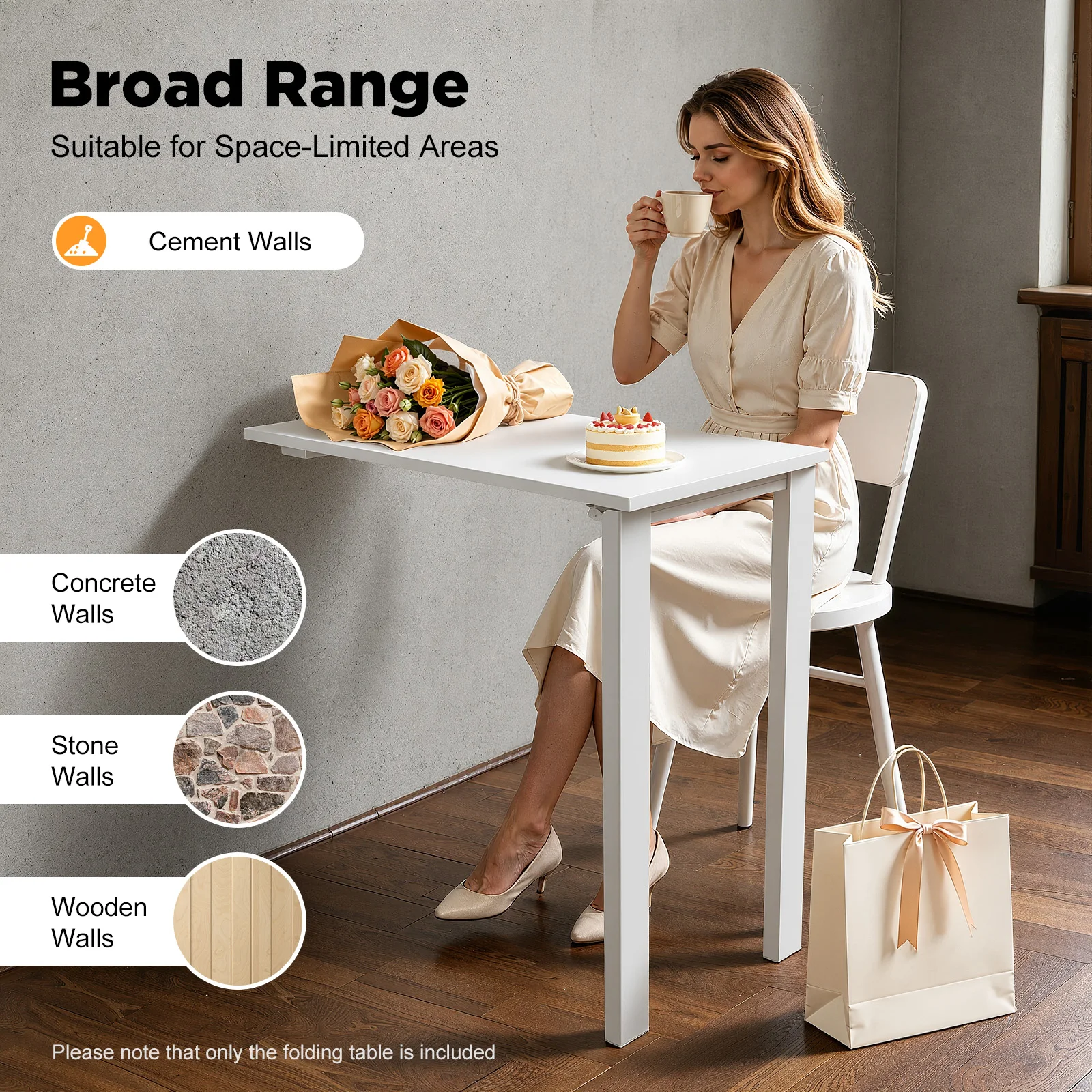 White Folding Dining Table 75*40*74cm, Wall Mounted Folding Table 60kg/132.28lbs Load-bearing for Dining, Working, Studying
White Folding Dining Table 75*40*74cm, Wall Mounted Folding Table 60kg/132.28lbs Load-bearing for Dining, Working, Studying