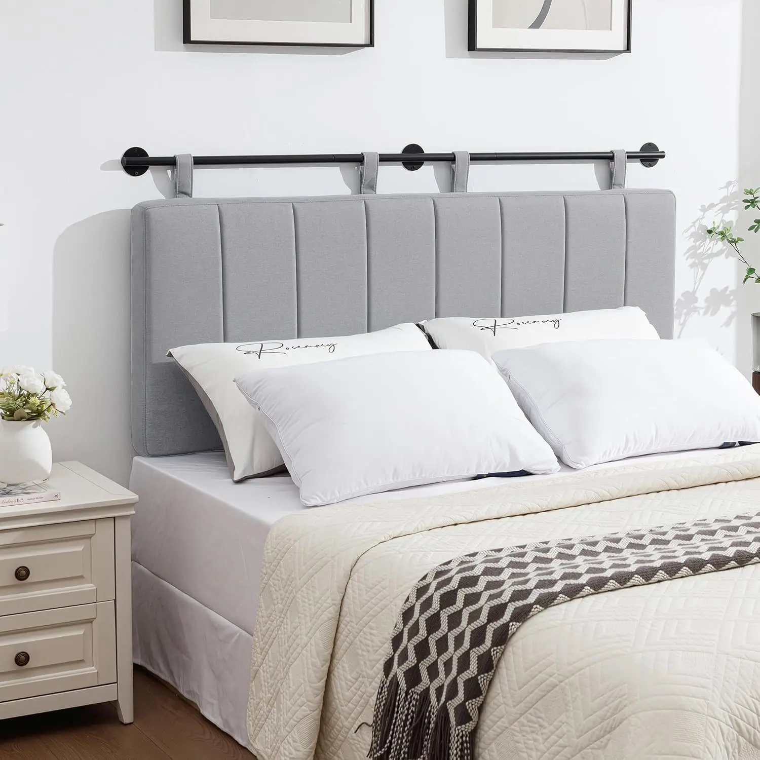 King Headboard Only, Wall Mounted Hanging Upholstered Bed Head Board, Modern Vertical Channel Design of Fine Linen,, Customized
King Headboard Only, Wall Mounted Hanging Upholstered Bed Head Board, Modern Vertical Channel Design of Fine Linen,, Customized