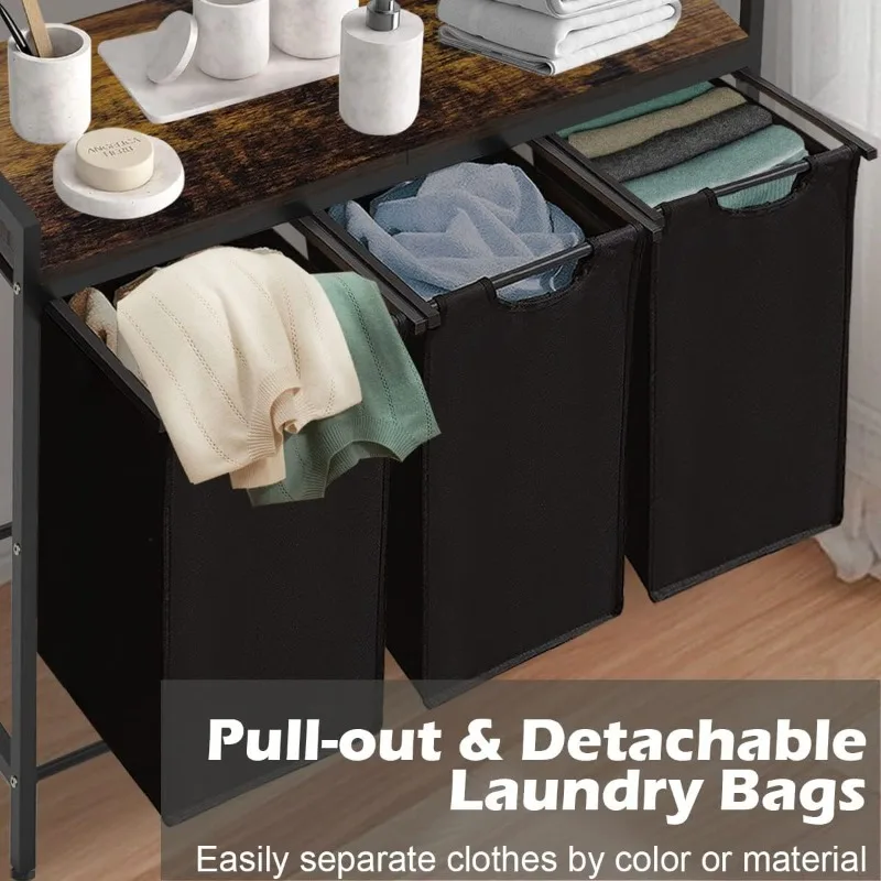 Large Laundry Hamper Sorter with Removable & Pull-Out Sorting Bags, Wooden Top Shelf, Versatile Laundry Basket Organizer
Large Laundry Hamper Sorter with Removable & Pull-Out Sorting Bags, Wooden Top Shelf, Versatile Laundry Basket Organizer