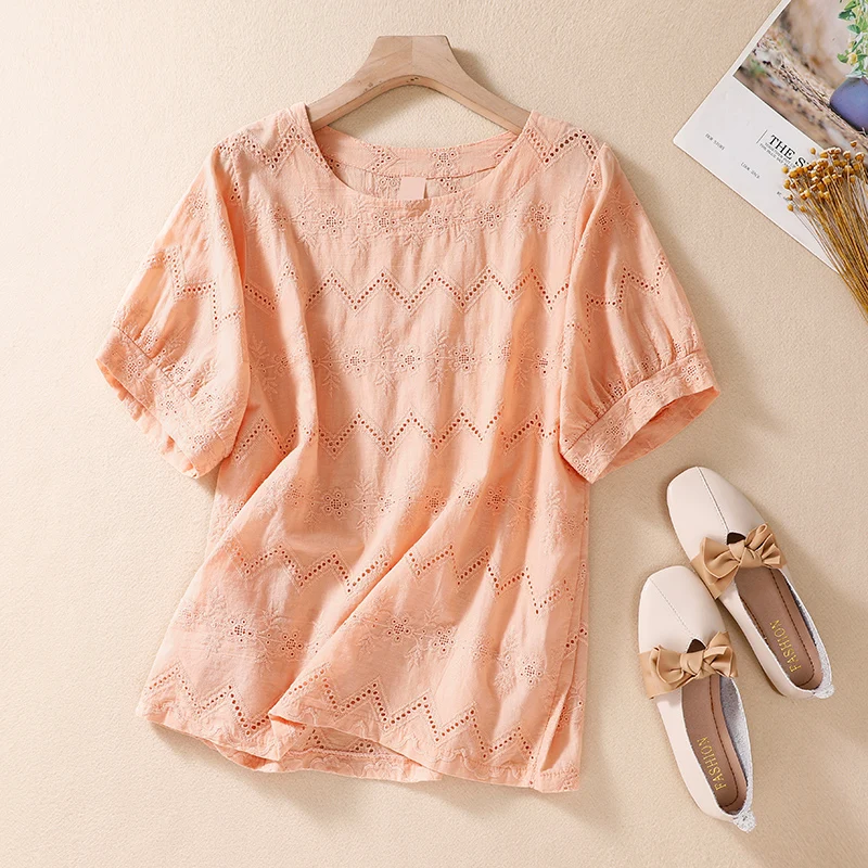 Artistic Cotton Linen Hollow Embroidery ort Sve T-irt Women Summer Casual Flax Loose Top Belly Cover Slimming Top
Artistic Cotton Linen Hollow Embroidery ort Sve T-irt Women Summer Casual Flax Loose Top Belly Cover Slimming Top
