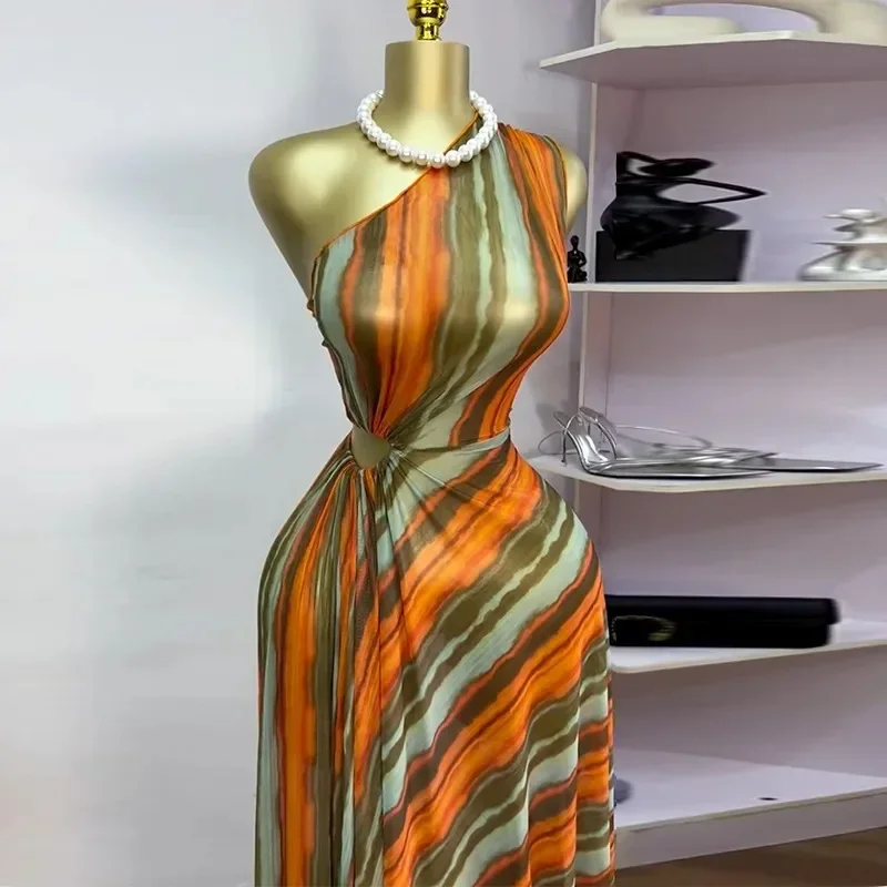 Elegant Striped Print Sleeveless Floor-Length Long Women Dress Skew Collar Evening Beach Party Birthday Sexy Dresses
Elegant Striped Print Sleeveless Floor-Length Long Women Dress Skew Collar Evening Beach Party Birthday Sexy Dresses