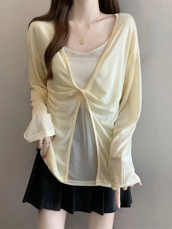 Yellow Knot Fake Two-Piece Women's Summer New plus Size Outerwear Cover up Midi Top Korean Style Loose Fit Color
Yellow Knot Fake Two-Piece Women's Summer New plus Size Outerwear Cover up Midi Top Korean Style Loose Fit Color