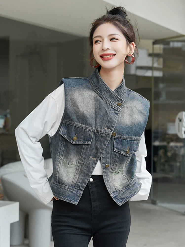 Retro Shoulder Pad Denim Vest Sleeveless Jacket Women Summer Thin Design Sense Old Style Collar Top Other Material 100
Retro Shoulder Pad Denim Vest Sleeveless Jacket Women Summer Thin Design Sense Old Style Collar Top Other Material 100