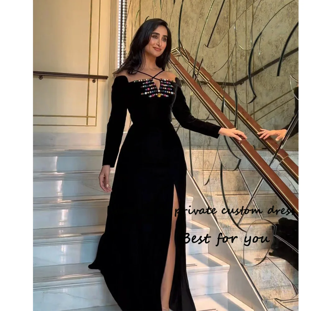Black Satin Mermaid Evening Prom Dresses 3/4 Sleeve Crystal Beaded Boat Neck Arabian Dubai Prom Party Dress Floor Length
Black Satin Mermaid Evening Prom Dresses 3/4 Sleeve Crystal Beaded Boat Neck Arabian Dubai Prom Party Dress Floor Length