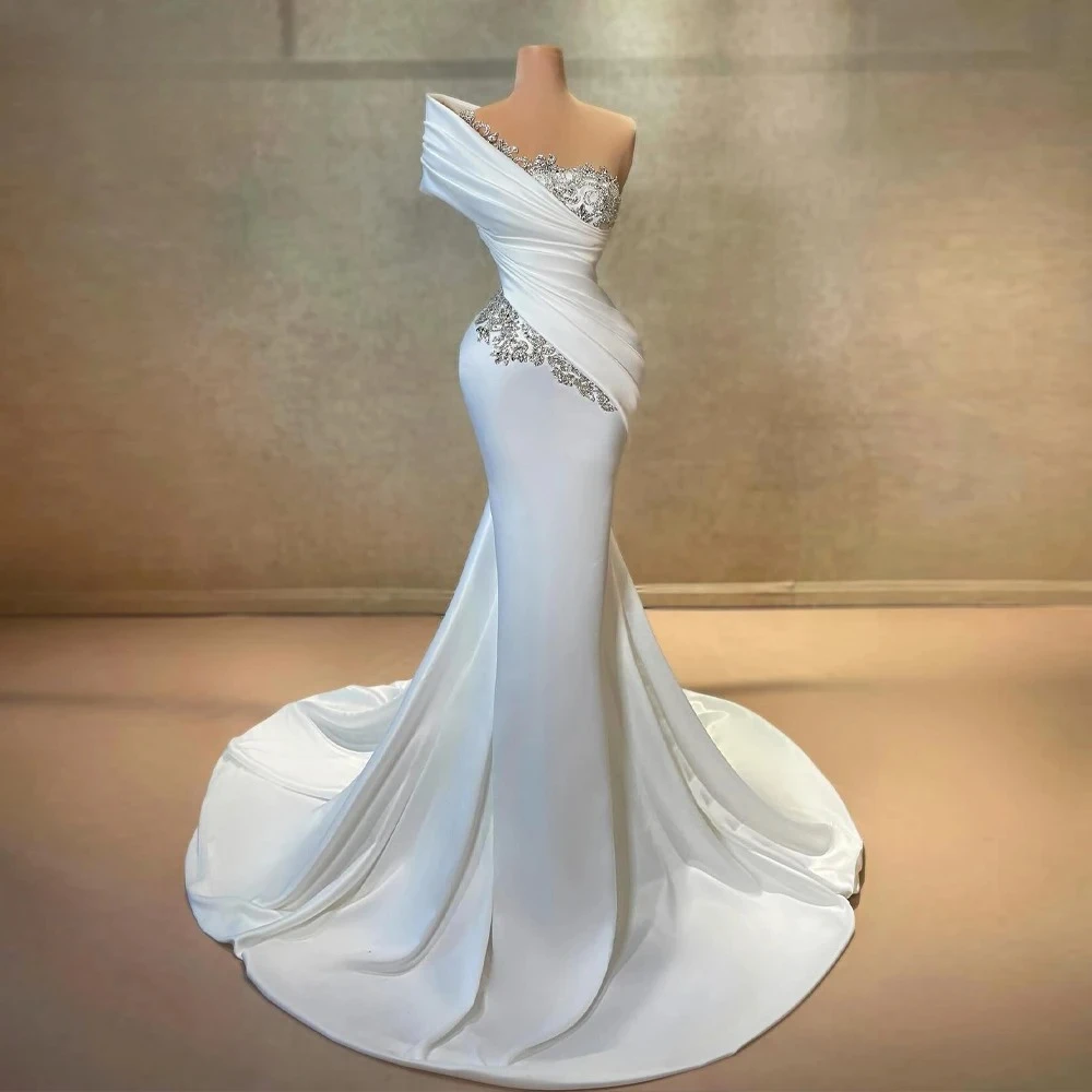High Quality Elegant Celebrity Dresses One-Shoulder Diamond Sleeveless Trumpet Satin Pleat Engagement Robes De Soiree Customized
High Quality Elegant Celebrity Dresses One-Shoulder Diamond Sleeveless Trumpet Satin Pleat Engagement Robes De Soiree Customized