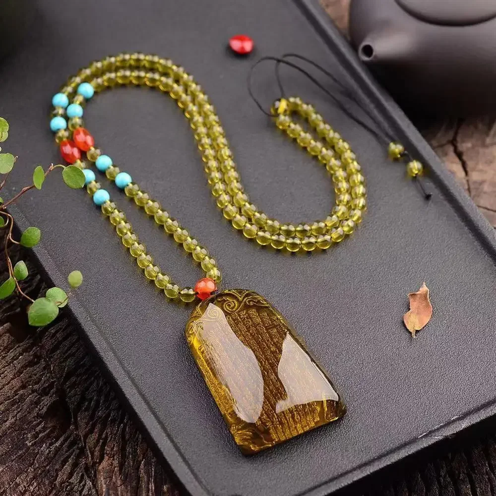 Natural Amber Honey Wax Dominican 5A Purified Water Lanpo Heart Sutra Pendant Women's Honey Wax Sweater Chain Amber Necklace
Natural Amber Honey Wax Dominican 5A Purified Water Lanpo Heart Sutra Pendant Women's Honey Wax Sweater Chain Amber Necklace