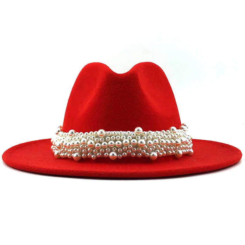 Jazz Fedora Hats with Pearls Band Women White Felted Top Cap Trendy Wide Brim Church Party Female Dress Hat Outdoor Sunhat
Jazz Fedora Hats with Pearls Band Women White Felted Top Cap Trendy Wide Brim Church Party Female Dress Hat Outdoor Sunhat