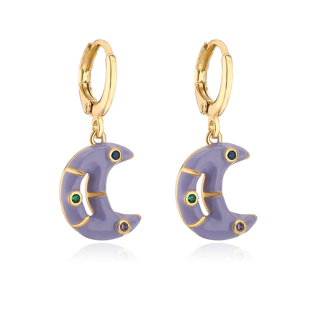 Bohemian Style Moon Dangle Earrings for Women in Copper Gold-Plated with Droplet Oil Zircon Decoration
Bohemian Style Moon Dangle Earrings for Women in Copper Gold-Plated with Droplet Oil Zircon Decoration