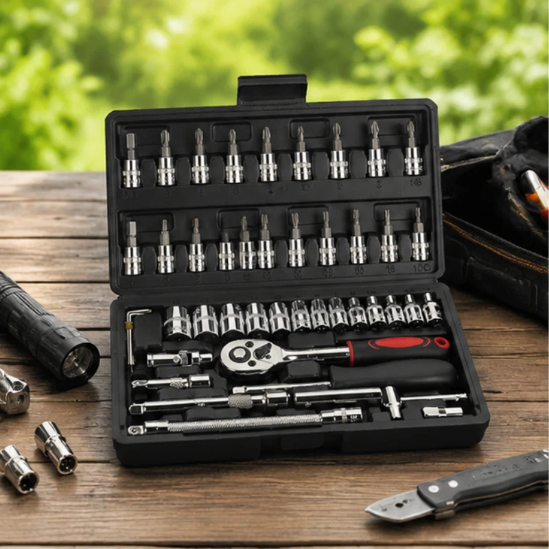 Durable 46PCS Socket Ratchet Wrench Set, 1/4 Inch Drive with Bit Sockets, Metric & Extension Bars, Multi-Purpose Auto Repair
Durable 46PCS Socket Ratchet Wrench Set, 1/4 Inch Drive with Bit Sockets, Metric & Extension Bars, Multi-Purpose Auto Repair