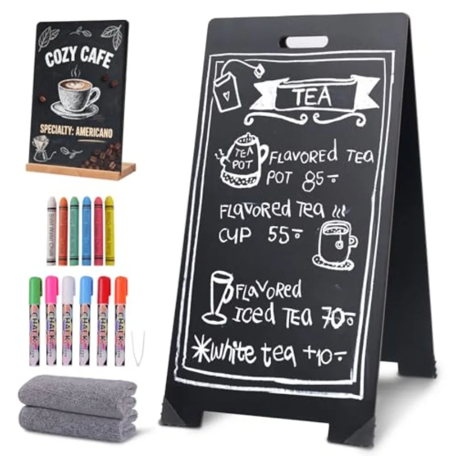 A-Frame Chalkboard Sign 16"x32" Double-Sided Sandwich Board with 8x12 Tabletop Chalkboard Liquid and Regular Chalk Markers Fold
A-Frame Chalkboard Sign 16"x32" Double-Sided Sandwich Board with 8x12 Tabletop Chalkboard Liquid and Regular Chalk Markers Fold
