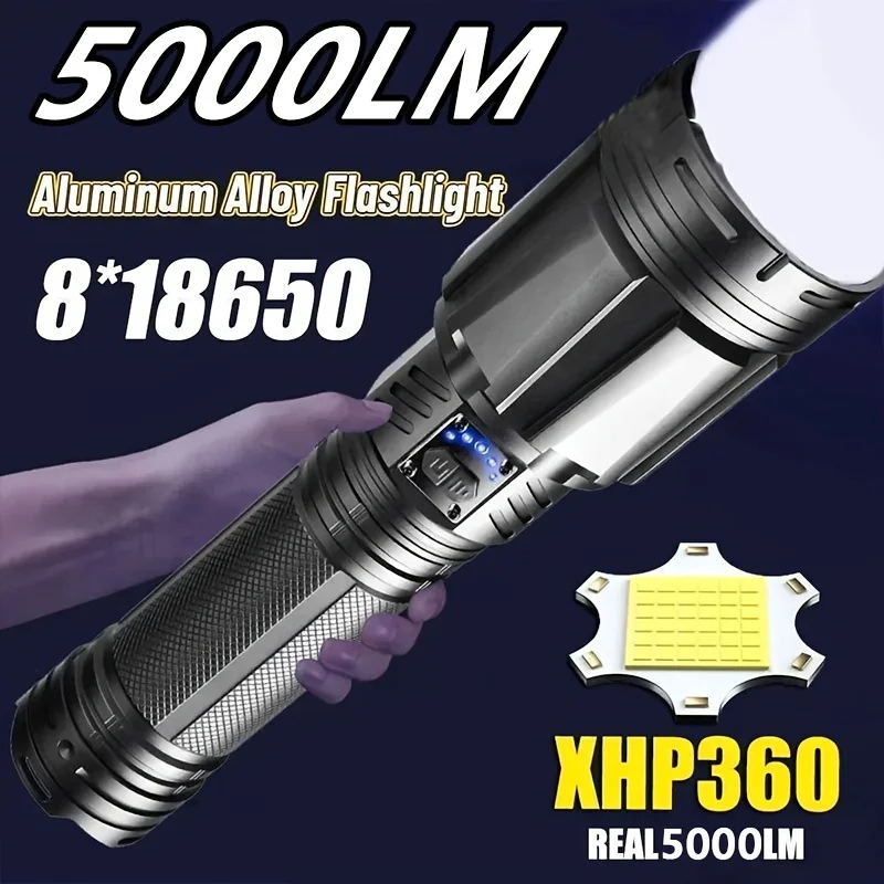 5000LM XHP360 High Power LED Flashlight Powerful Tactical Torch Rechargeable Super Long Range Outdoor Emergency Camping Lantern
5000LM XHP360 High Power LED Flashlight Powerful Tactical Torch Rechargeable Super Long Range Outdoor Emergency Camping Lantern