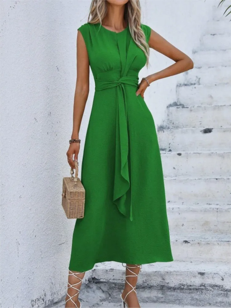 Women's New Casual Solid Color A-Line Dress Summer Fashion Sleeveless Front Thin Straps Elegant Belted Long Dress For Women
Women's New Casual Solid Color A-Line Dress Summer Fashion Sleeveless Front Thin Straps Elegant Belted Long Dress For Women