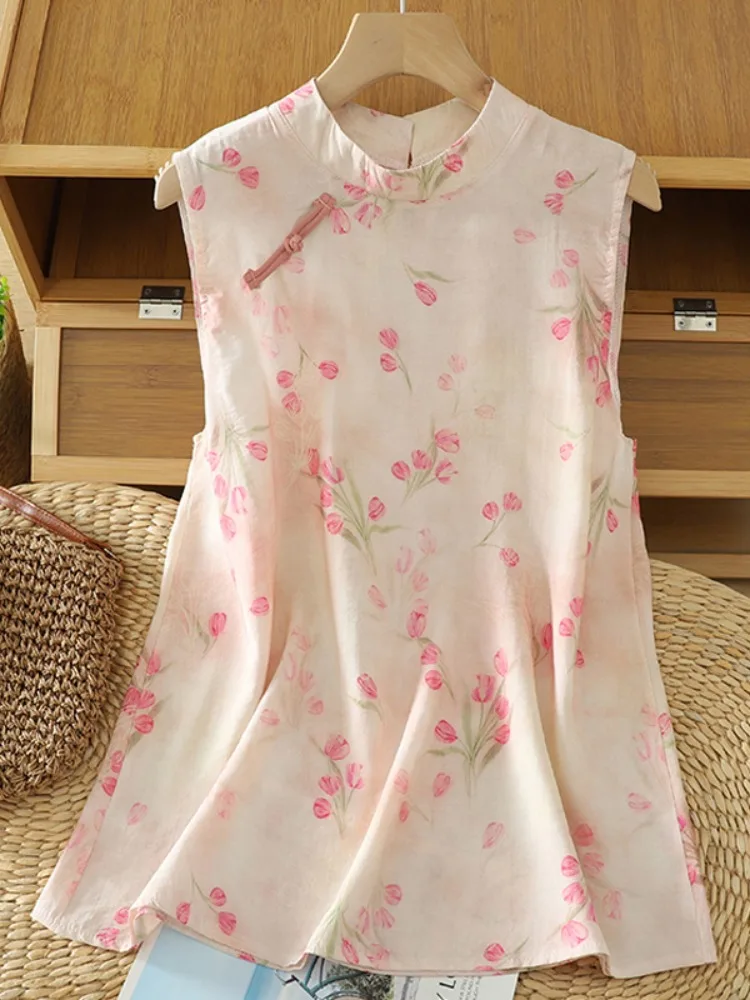 New Chinese Style Floral Print Cotton Linen Shirt Women's Summer Fashionable Small Artistic Side Button Top
New Chinese Style Floral Print Cotton Linen Shirt Women's Summer Fashionable Small Artistic Side Button Top