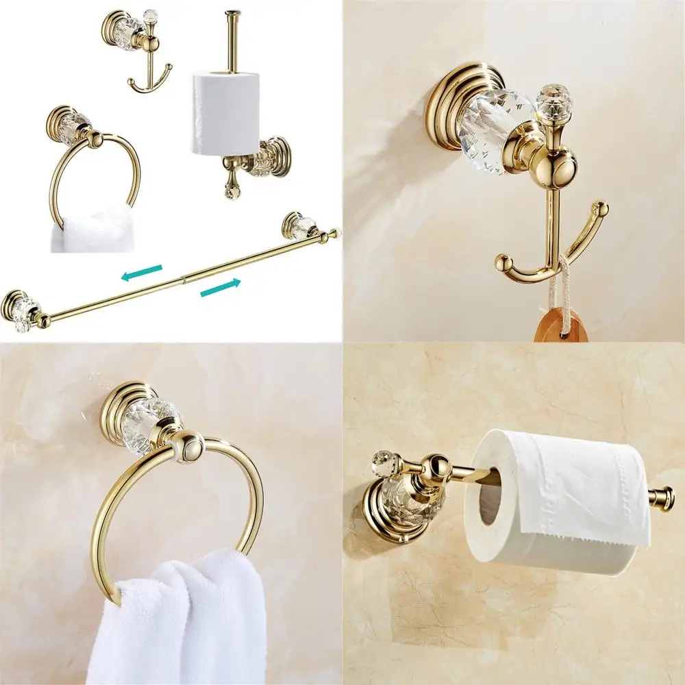 Gold Bathroom Accessories Set: Towel Bar, Toilet Paper Holder, Towel Ring, Coat Hooks - Shiny Hardware for Wall-Mounted Installa
Gold Bathroom Accessories Set: Towel Bar, Toilet Paper Holder, Towel Ring, Coat Hooks - Shiny Hardware for Wall-Mounted Installa