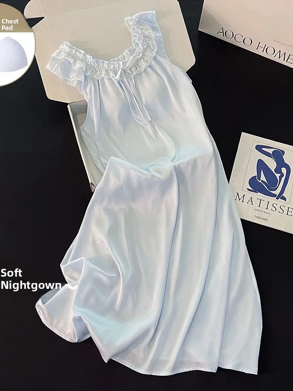 Sexy Ice Silk Cool Feeling Sleep Dress Women's Mid-Length Vest Strapless Dress Blue Home Clothes Breathable Comfortable A-Lin...
Sexy Ice Silk Cool Feeling Sleep Dress Women's Mid-Length Vest Strapless Dress Blue Home Clothes Breathable Comfortable A-Lin...
