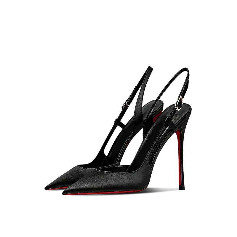 New 12cm Black Satin Pointed High Heels for Women, Ultra fine Heels, One line Buckle Strap, Back Headless Sandals for Women
New 12cm Black Satin Pointed High Heels for Women, Ultra fine Heels, One line Buckle Strap, Back Headless Sandals for Women