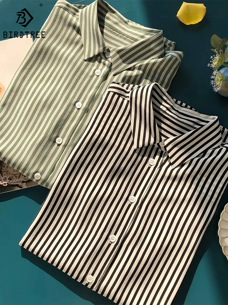 Birdtree,Turn Down Collar Long Sleeved Printed Blouses,17.5MM 100%Pure Silk Striped Shirt,Woman 2024 Spring Chic Top T38120QM
Birdtree,Turn Down Collar Long Sleeved Printed Blouses,17.5MM 100%Pure Silk Striped Shirt,Woman 2024 Spring Chic Top T38120QM