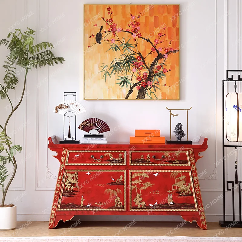 villa hand-painted retro red living room entrance side cabinet
villa hand-painted retro red living room entrance side cabinet