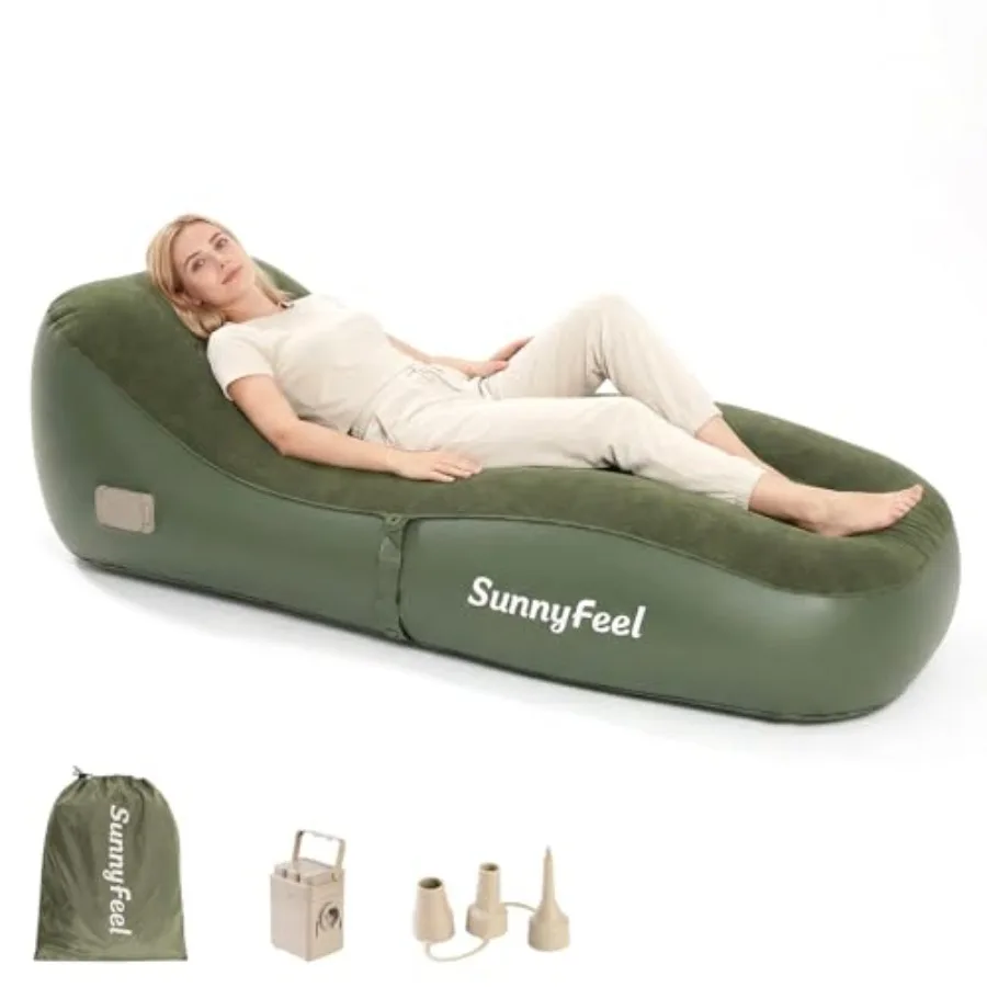 Inflatable Lounger Couch with Built-in Pump, Heavy Duty PVC Flocked Material, Army Green, Portable Quick-Inflate for Camping, B
Inflatable Lounger Couch with Built-in Pump, Heavy Duty PVC Flocked Material, Army Green, Portable Quick-Inflate for Camping, B