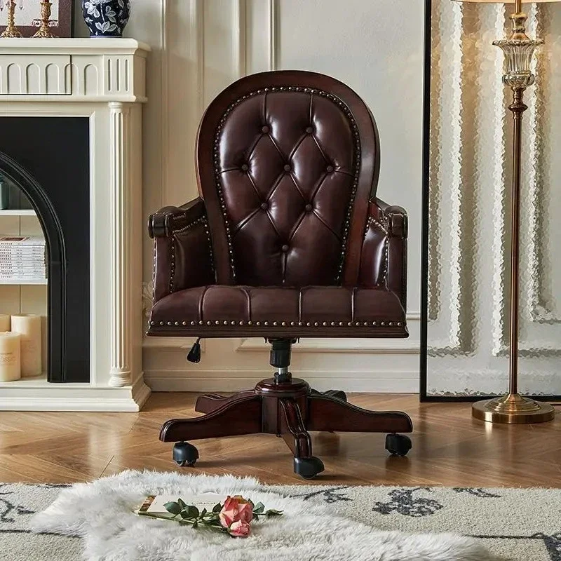 American solid wood home office chair rotatable first layer oil wax leather retro leather book chair
American solid wood home office chair rotatable first layer oil wax leather retro leather book chair