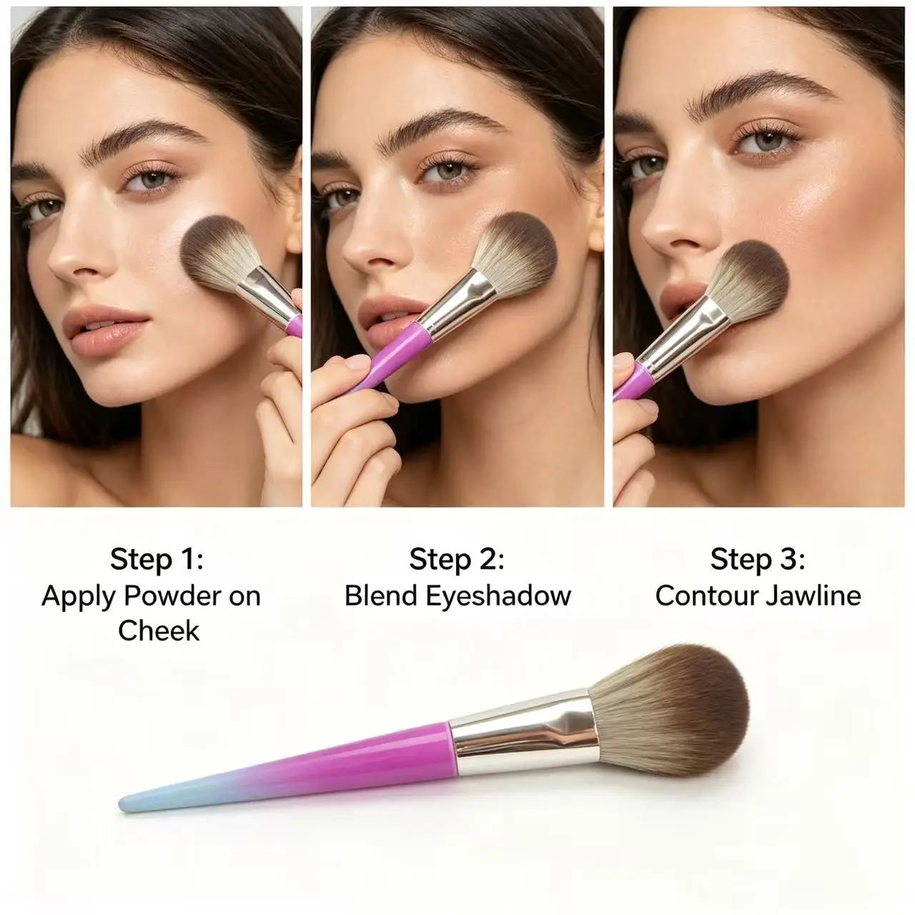 Purple-blue gradient multi-functional blush brush, a versatile facial makeup tool for beginners.
Purple-blue gradient multi-functional blush brush, a versatile facial makeup tool for beginners.
