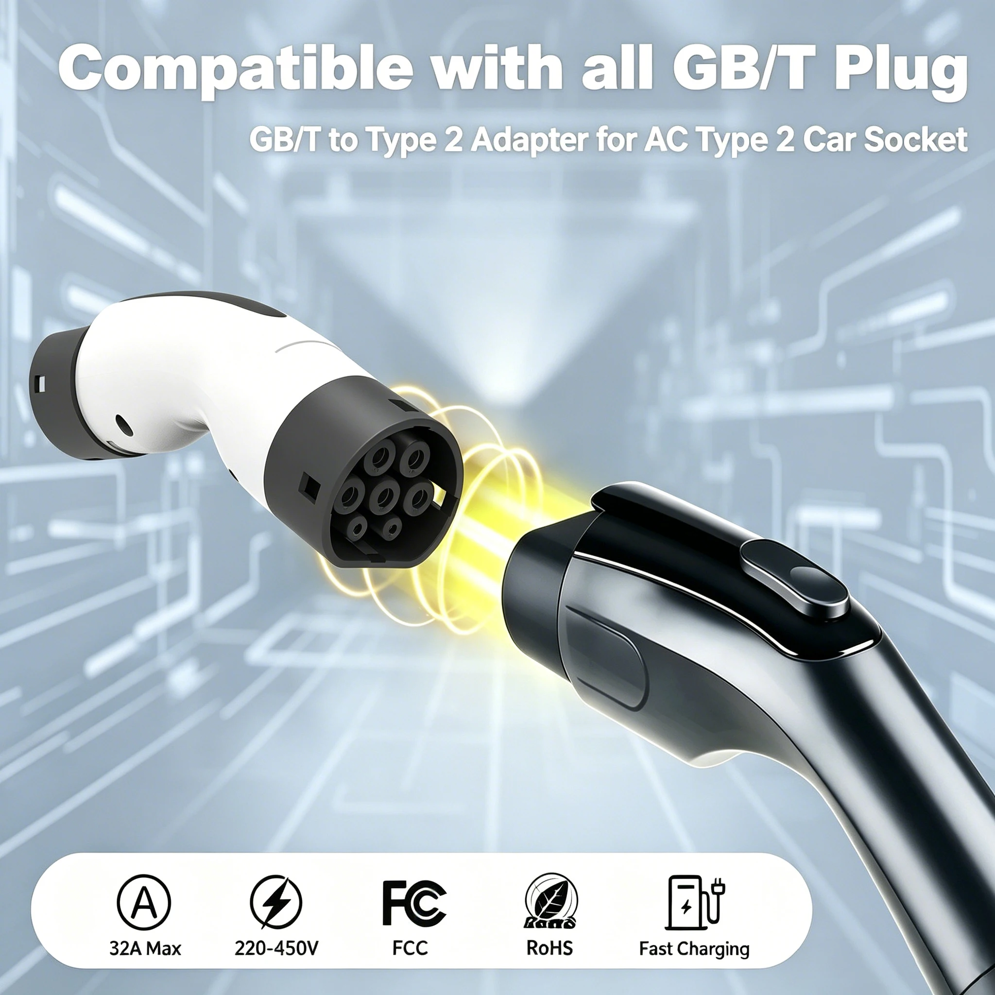 fast Charger Adaptor GBT To Type 2 32A 22KW Home/AC charging station Adapter connector For IEC 62196 Electric Vehicle Conventor
fast Charger Adaptor GBT To Type 2 32A 22KW Home/AC charging station Adapter connector For IEC 62196 Electric Vehicle Conventor