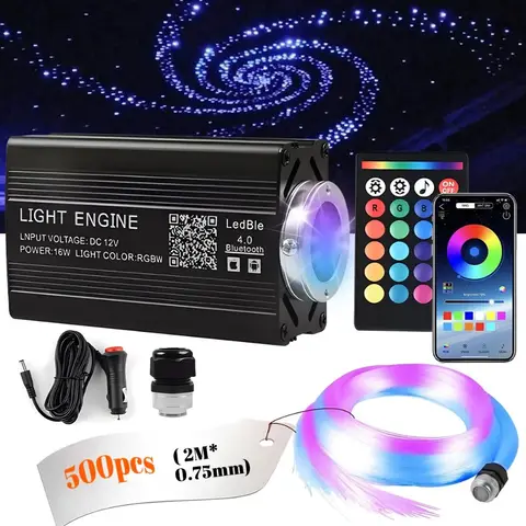 12W 홈 자동차 지붕 스타 라이트 500/1000Pcs 광섬유 헤드 라이너 키트 RGB 유성 음악 APP 제어와 Led 분위기 빛